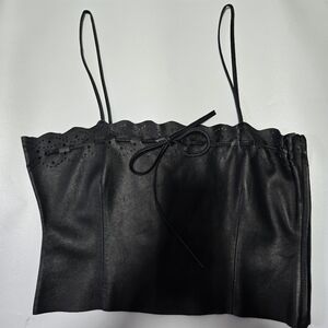 Saks Fifth Avenue 5/48 Leather Tank Top Size 6 Y2K Coyote Ugly 2000s Scalloped